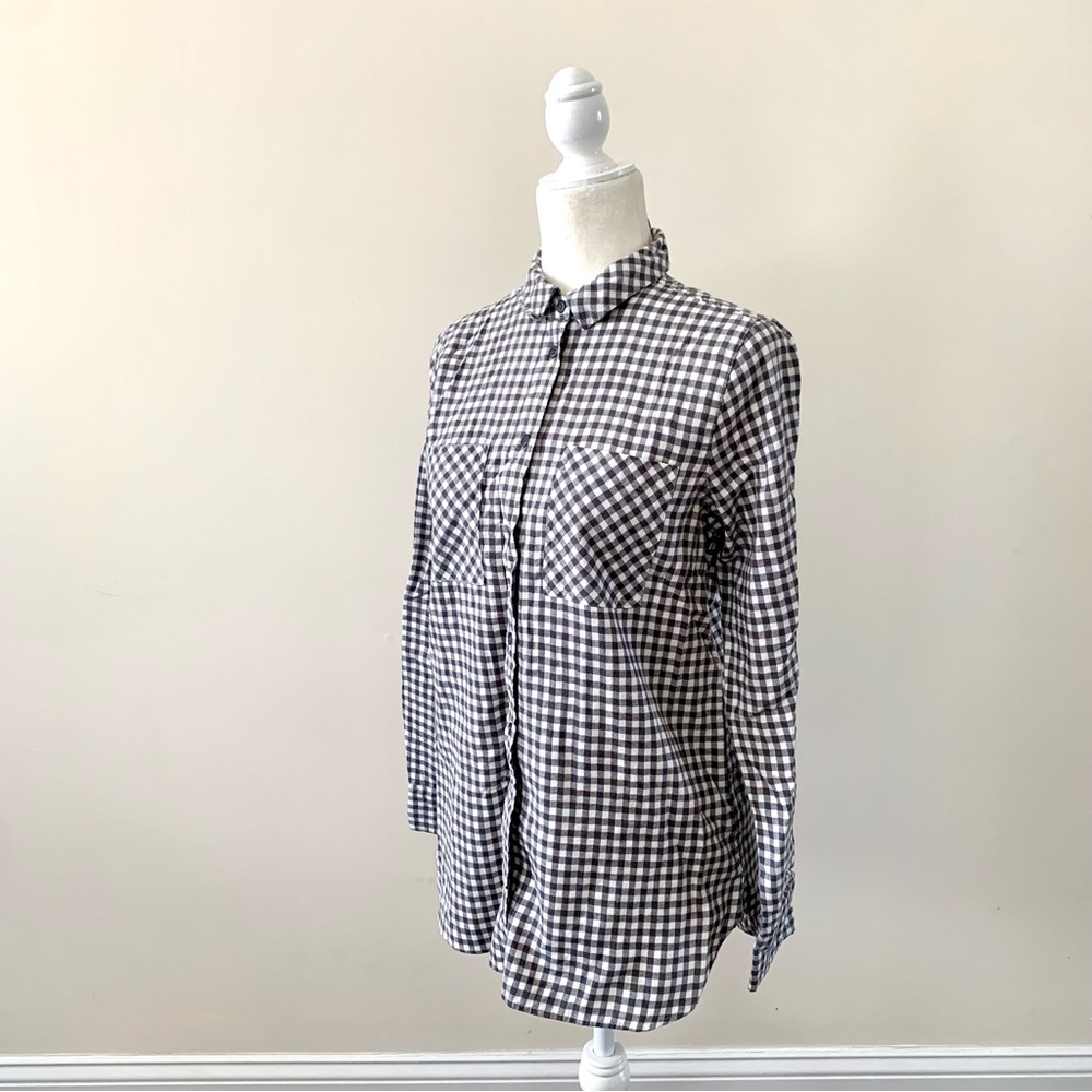 NWT - J. Crew - Gray and White Plaid Flannel Women’s Button Down Shirt - Size 4